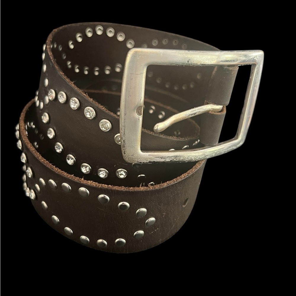 Anthropologie belt grommeted silver leather rhinestones western silver brass - Picture 10 of 15